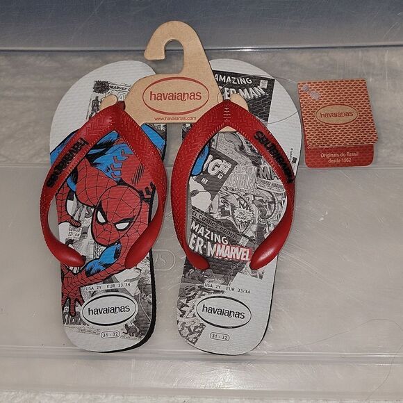 Nwt Havaianas Marvel Spider-Man Superhero Classic Thong Flip Flops Size 2 / 2Y - Picture 1 of 9